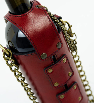 Leather Wine Tote for Women - Saving Grapes - Red color -  Time Resistance 5206201W