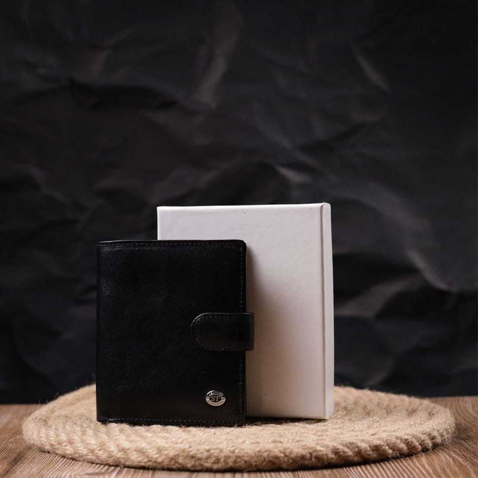 Вертикальний чоловічий гаманець із натуральної шкіри ST Leather 19413 Чорний