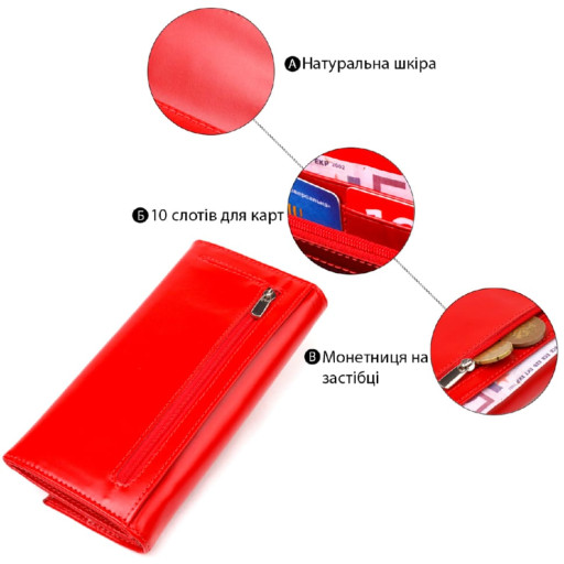 Жіночий яскравий гаманець з натуральної гладкої шкіри CANPELLINI 21626 Червоний