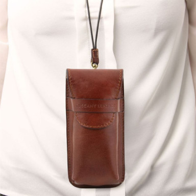 Exclusive leather eyeglasses/Smartphone holder Large size TL141321 Tuscany