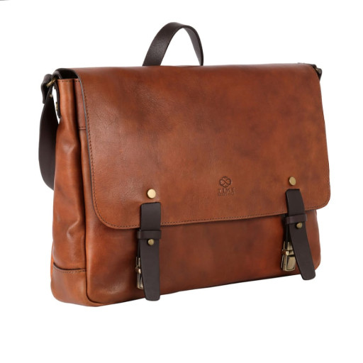 Велика шкіряна сумка месенджер Time Resistance - I Capture the Castle 5228901 коньячна