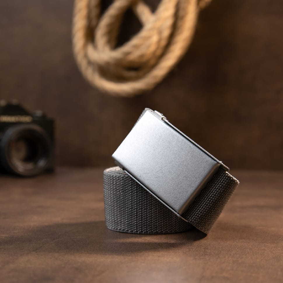 Текстильний ремінь із сірою пряжкою Vintage 20534 Сірий