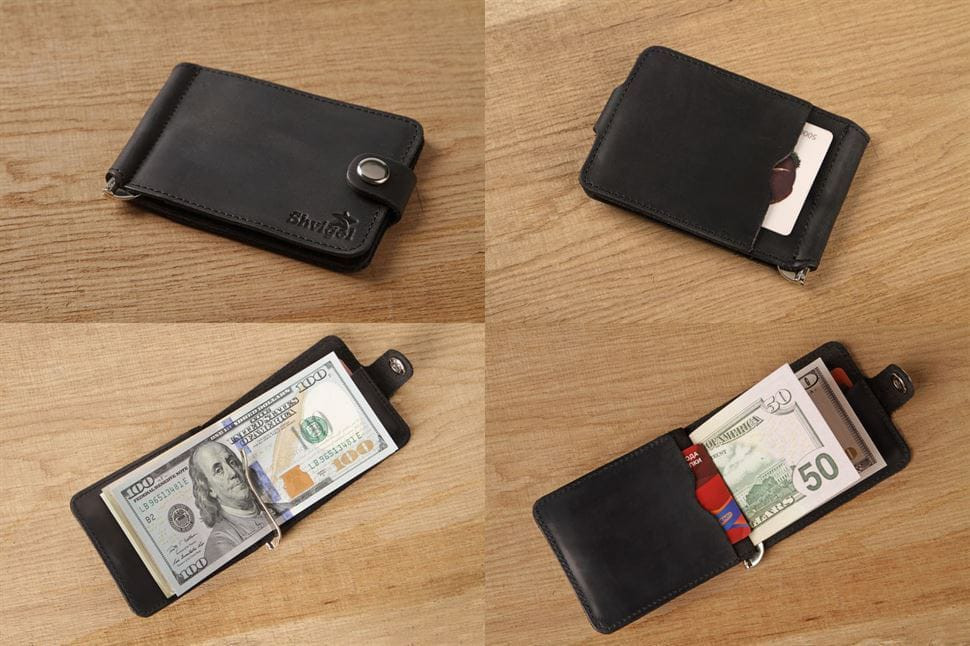 Затиск для купюр SHVIGEL 13787 з вінтажній шкіри Чорний