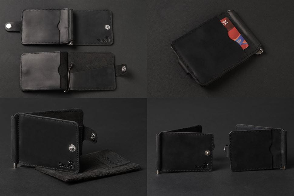 Затиск для купюр SHVIGEL 13787 з вінтажній шкіри Чорний