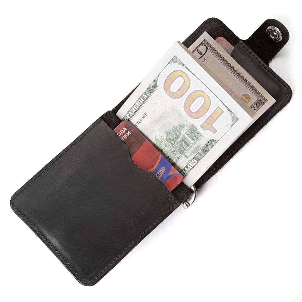 Затиск для купюр SHVIGEL 13787 з вінтажній шкіри Чорний