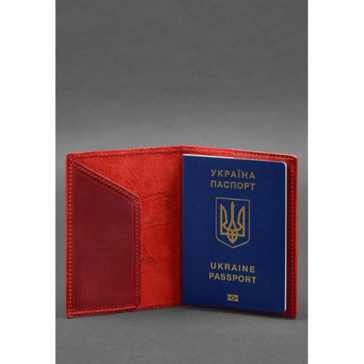 Кожана обкладинка для паспорта з картою України корал Crazy Horse