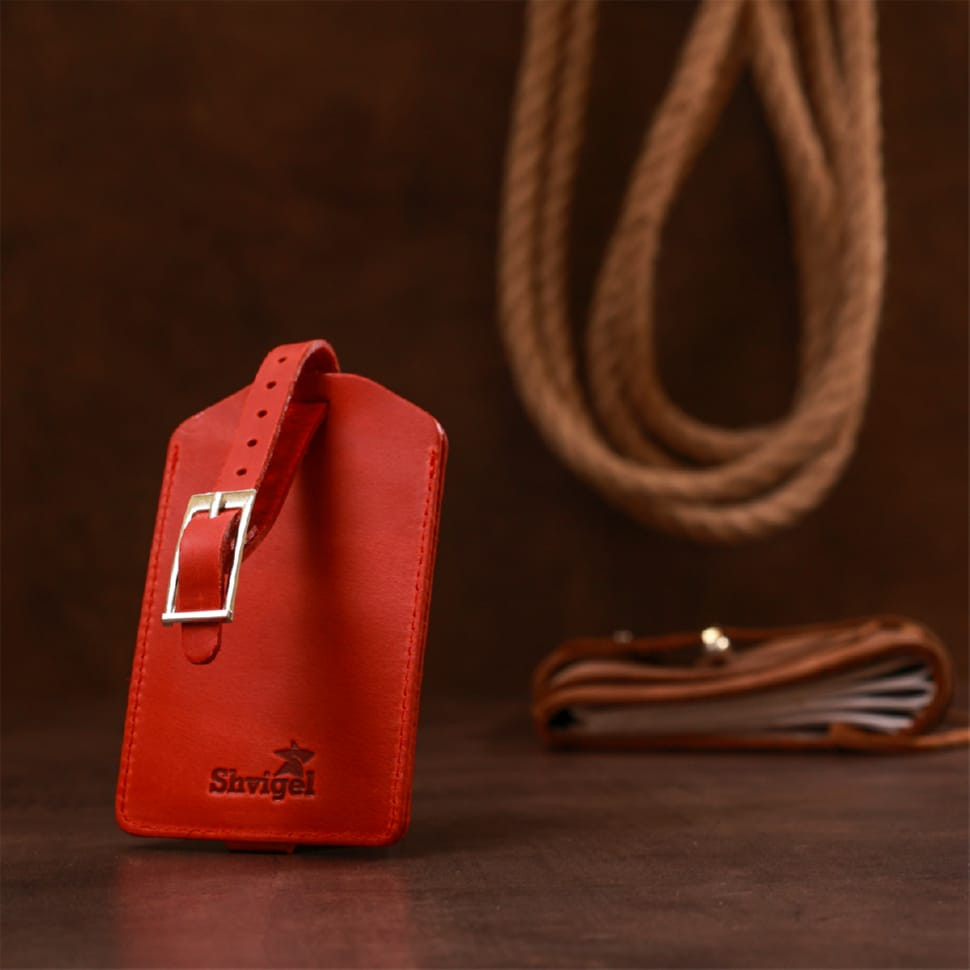 Урожай шкіряна бирка на валізу Shvigel 16556 Червоний