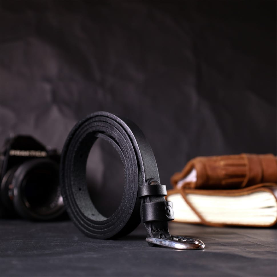 Вузький жіночий ремінь із натуральної шкіри GRANDE PELLE 11672 Чорний