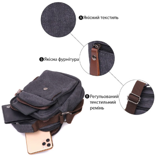 Компактная мужская сумка из плотного текстиля Vintage 22218 Черный