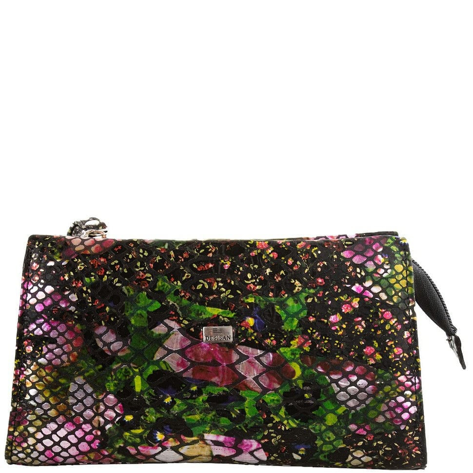 Косметичка шкіра Desisan 2-417 зелено-рожеві квіточки