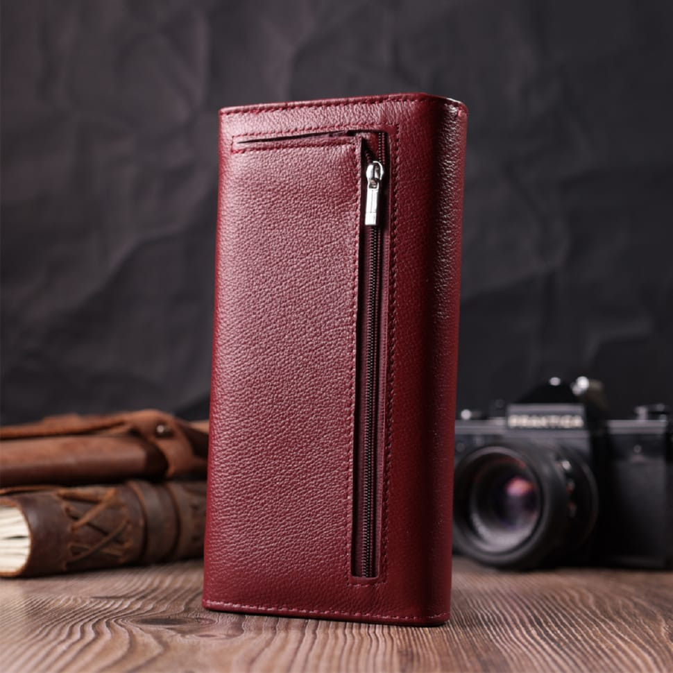 Кошелек для женщин из натуральной кожи с геометрическим клапаном ST Leather 22547 Бордовый