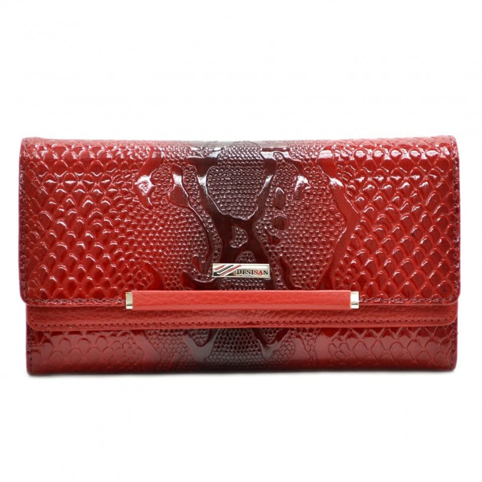 Гаманець жіночий шкіряний Desisan 724-500 червоний візерунок лак