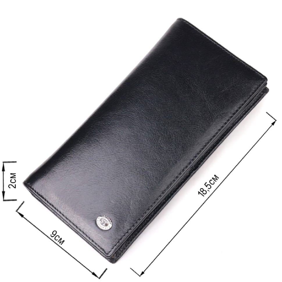 Надійний чоловічий гаманець з натуральної гладкої шкіри у дві додавання ST Leather 19414 Чорний