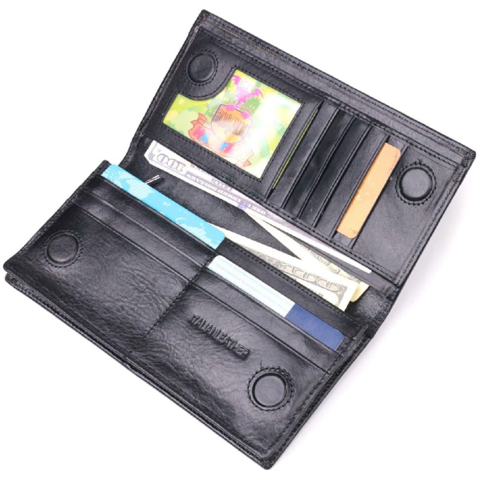 Надійний чоловічий гаманець з натуральної гладкої шкіри у дві додавання ST Leather 19414 Чорний