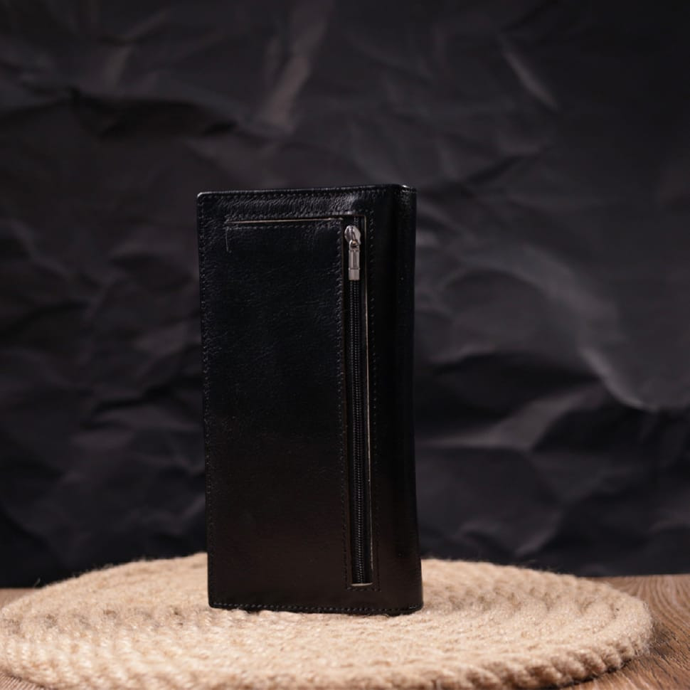 Надійний чоловічий гаманець з натуральної гладкої шкіри у дві додавання ST Leather 19414 Чорний