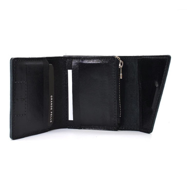 Leather wallet black glossy Grande Pelle 910610 with coin holder