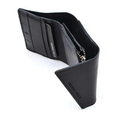Leather wallet black glossy Grande Pelle 910610 with coin holder