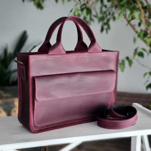 Жіноча шкіряна ділова сумка BGS бордова BGS3085