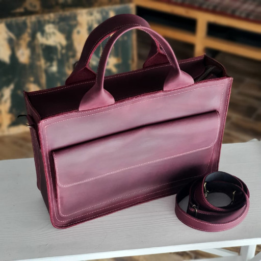 Жіноча шкіряна ділова сумка BGS бордова BGS3085