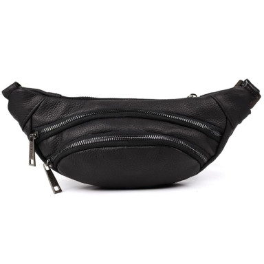 Leather banana bag with black zippers TARWA FA-2406-3md