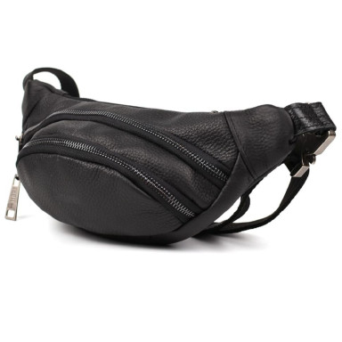 Leather banana bag with black zippers TARWA FA-2406-3md