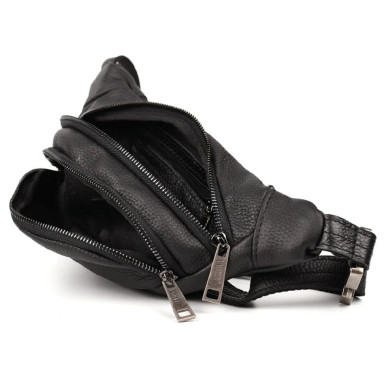 Leather banana bag with black zippers TARWA FA-2406-3md