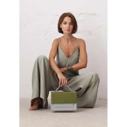 Жіноча шкіряна сумка Grace оливковий/сірий