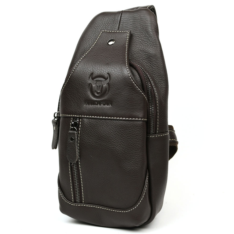 Leather mens sling backpack Bull TB019C brown
