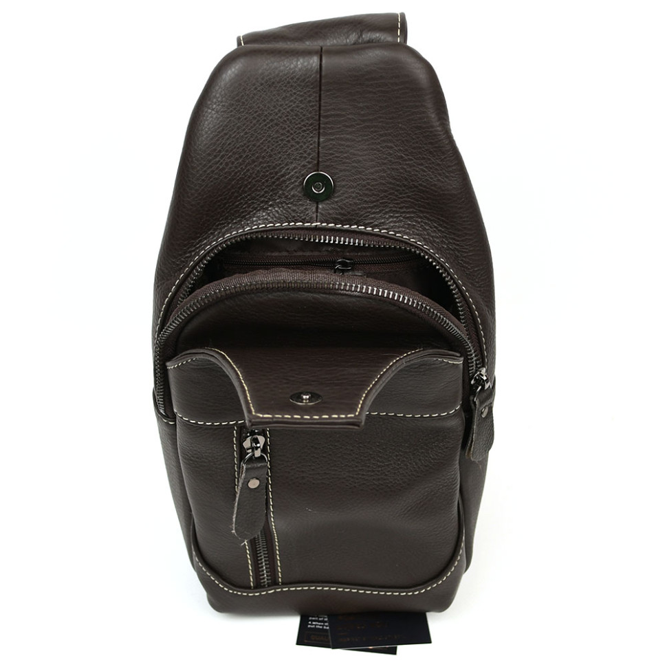 Leather mens sling backpack Bull TB019C brown