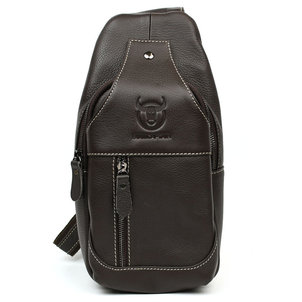 Leather mens sling backpack Bull TB019C brown