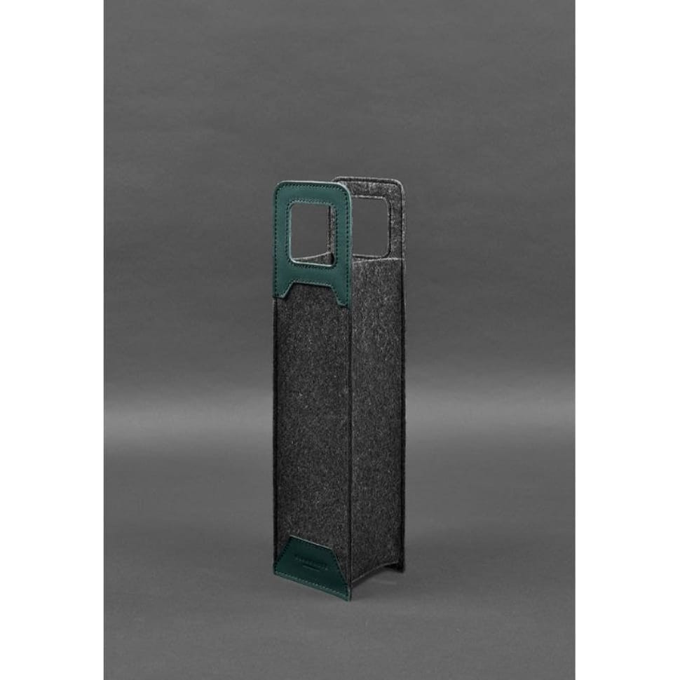 Чохол для вина 1.0 із фетру зі шкіряними вставками зелений Краст