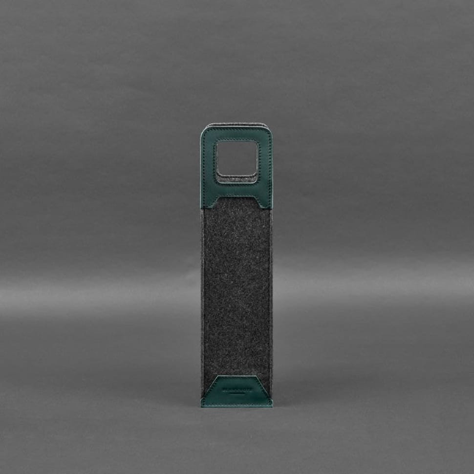 Чохол для вина 1.0 із фетру зі шкіряними вставками зелений Краст