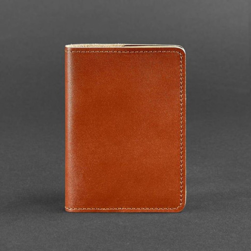 Шкіряна обкладинка для паспорта 1.3 світло-коричнева