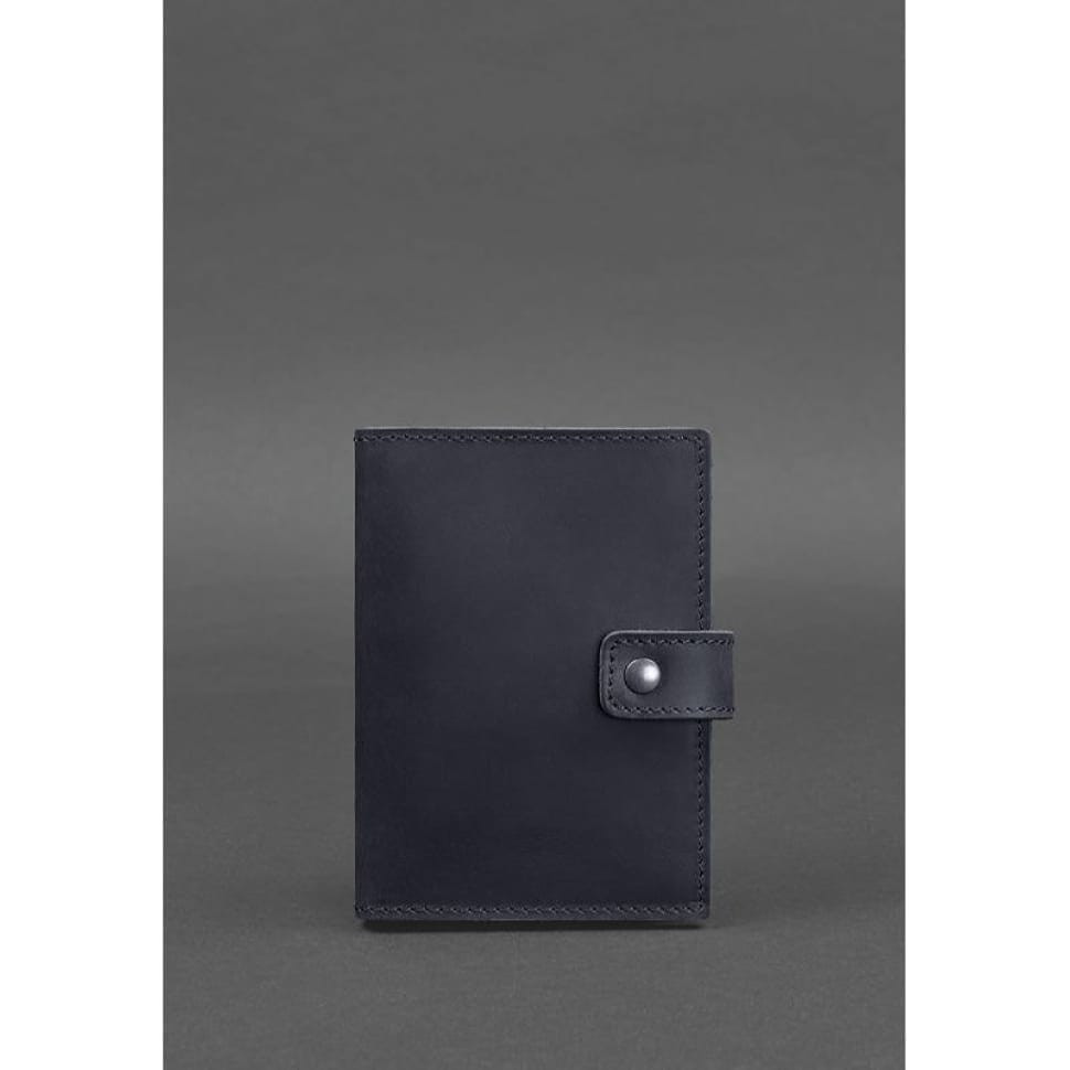 Leather passport cover 5.0 (with window) navy blue Crazy Horse