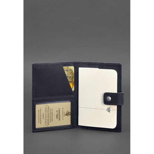 Leather passport cover 5.0 (with window) navy blue Crazy Horse