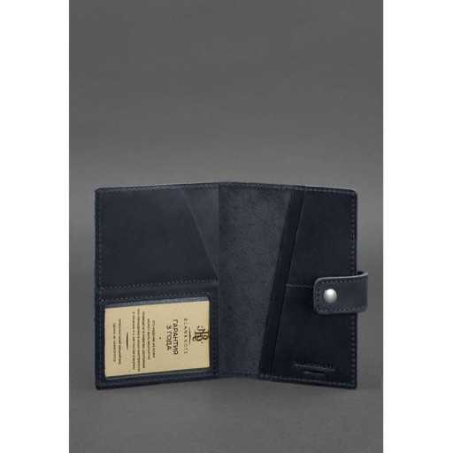 Leather passport cover 5.0 (with window) navy blue Crazy Horse