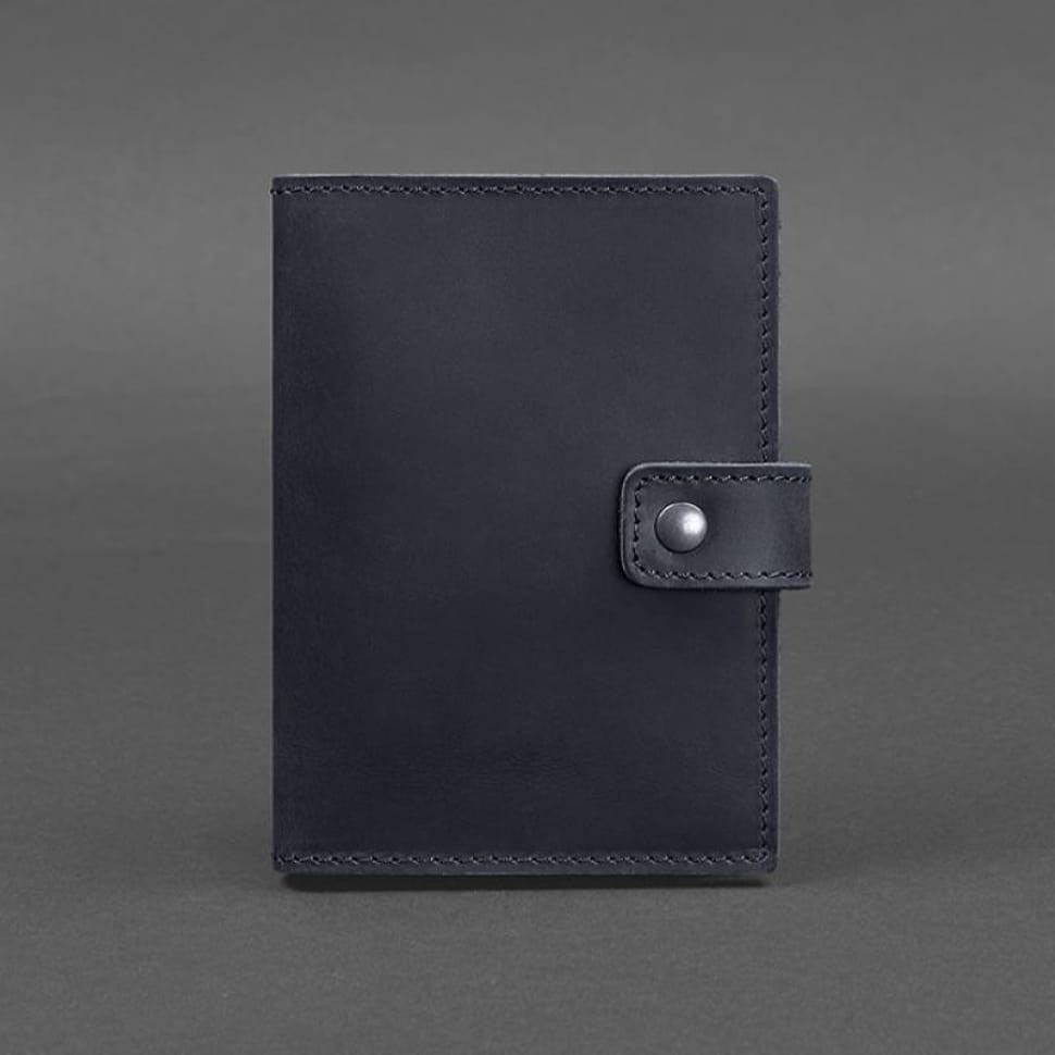 Leather passport cover 5.0 (with window) navy blue Crazy Horse