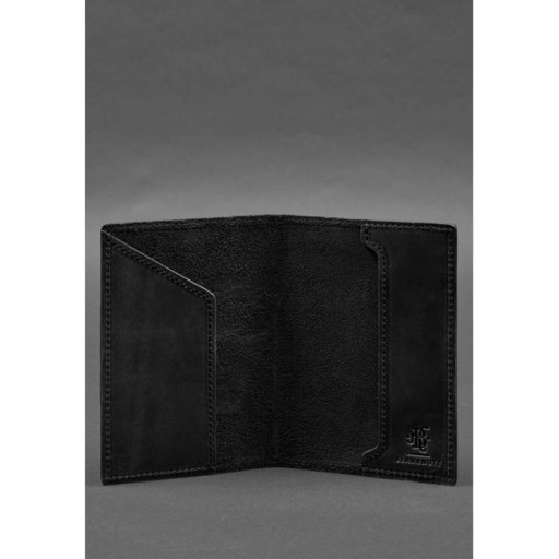 Шкіряна обкладинка для паспорта з карткою України чорний Crazy Horse