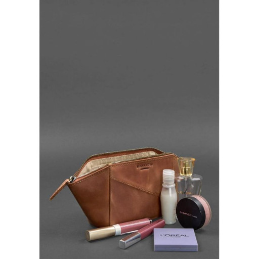 Women's leather cosmetic bag light brown Crazy Horse