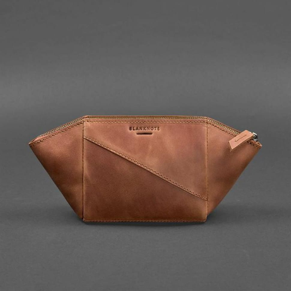 Women's leather cosmetic bag light brown Crazy Horse