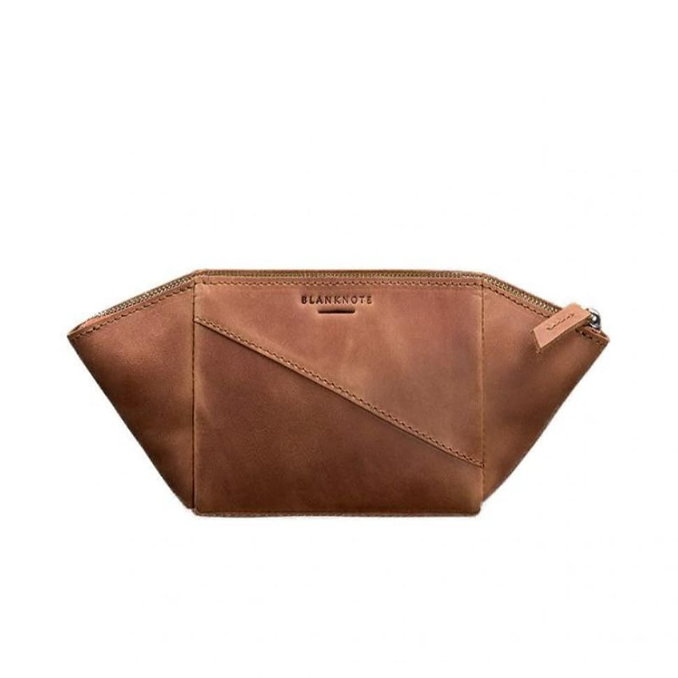 Women's leather cosmetic bag light brown Crazy Horse