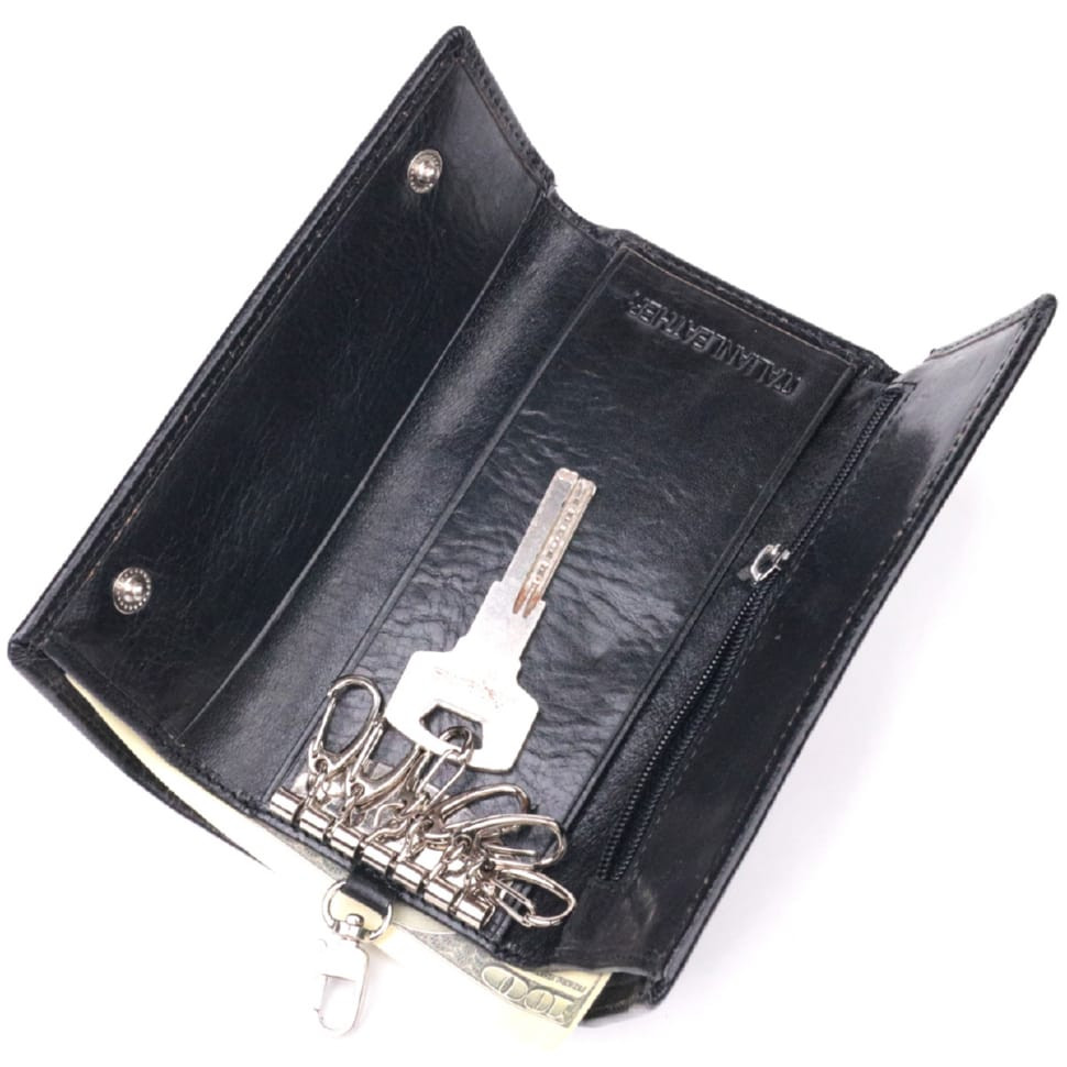Надійний гаманець-ключниця із натуральної гладкої шкіри ST Leather 19415 Чорний