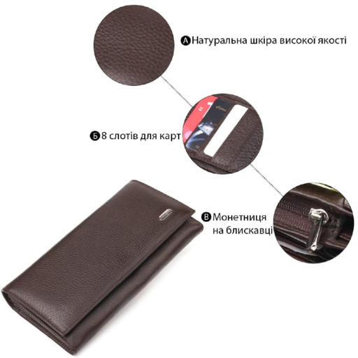 Функціональне жіноче портмоне з монетницею з натуральної шкіри CANPELLINI 21526