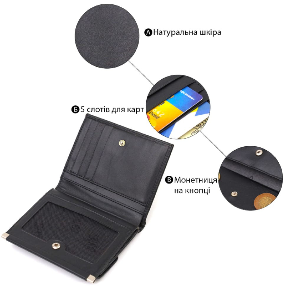 Ультрамодний гаманець для жінок з натуральної гладкої шкіри CANPELLINI 21928 Чорний