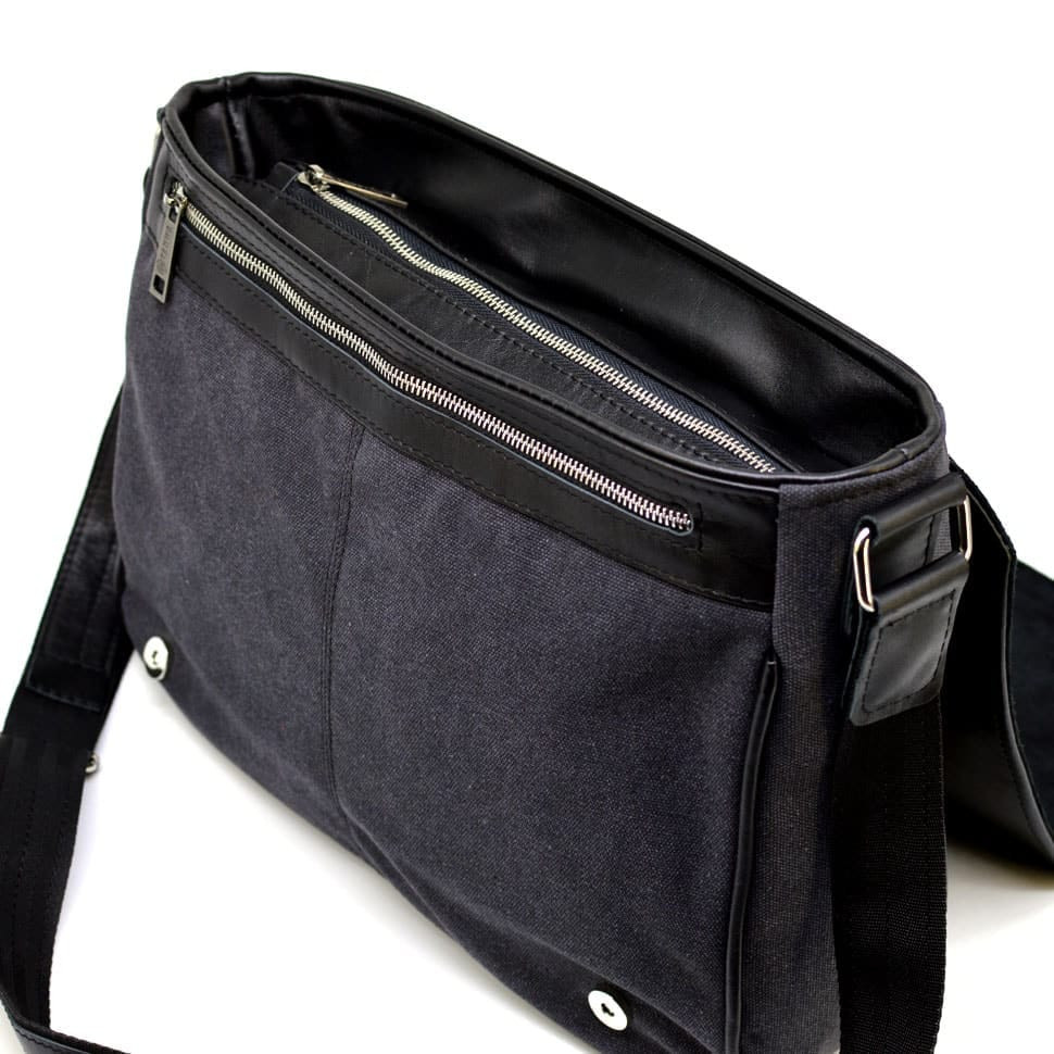 Чоловіча сумка через плече мікс шкіри і холщевой тканини канвас TARWA GG-1047-3md