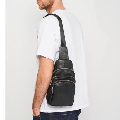Men's leather backpack Keizer K11613bl-black