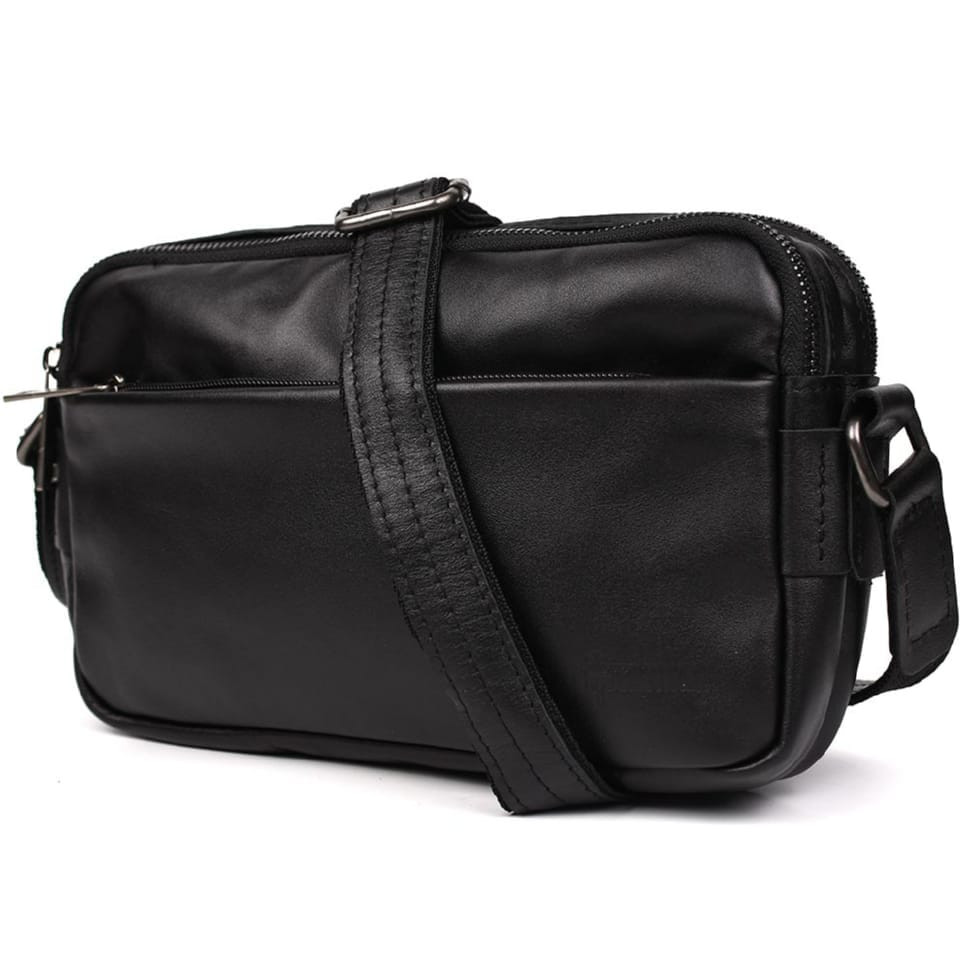 Leather shoulder bag with two compartments GA-0745-3md TARWA black