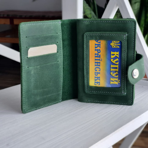 Шкіряна обкладинка для документів BGS зелена BGS3283