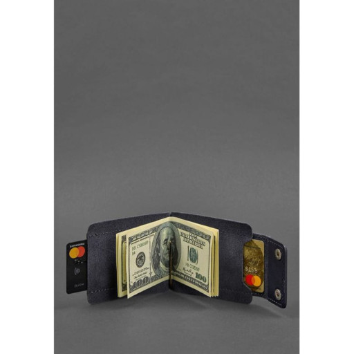 Чоловічий шкіряний портмоне 10.0 затискач для грошей темно-синій