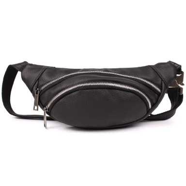 Leather banana bag with zippers nickel TARWA FA-2406-4lx